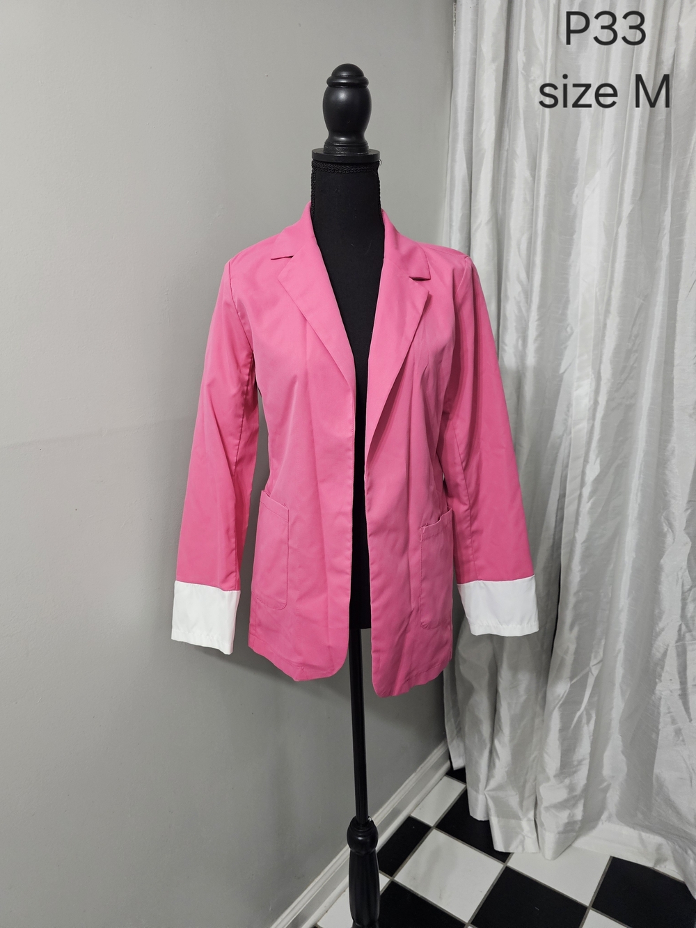Pink Womens Blazer Jacket with White Cuffs
